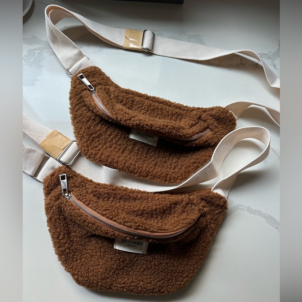 Octobre Editions Sezane Brown Fleece Belt Bags/Fanny Packs BUNDLE